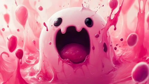 Pink liquid character emerges amid dynamic splashes