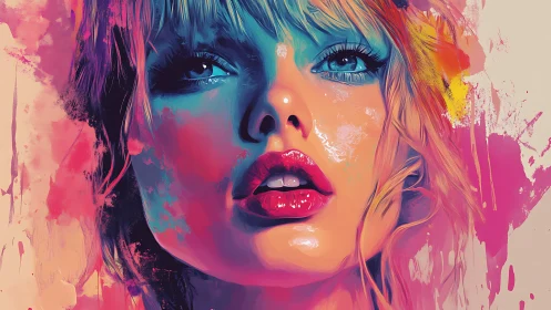 Digital painting portrait with neon splash chromatic palette.