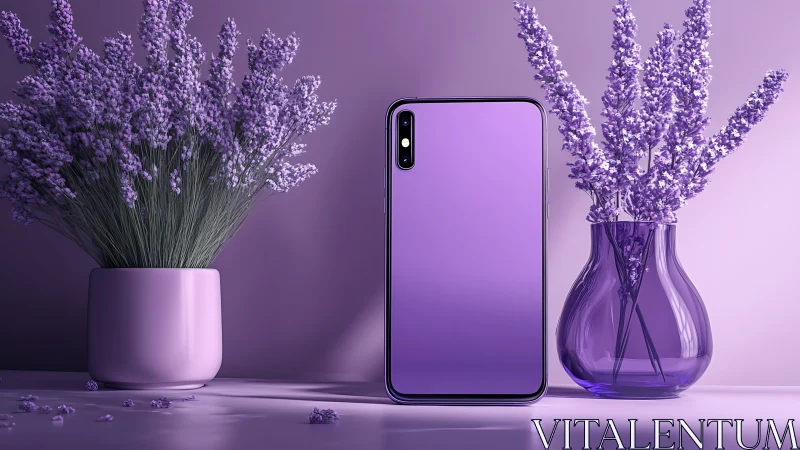 Lavender glow around a sleek purple smartphone still life.