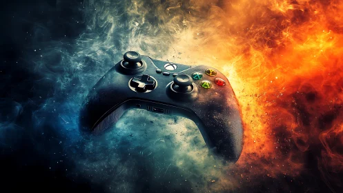 Gaming Controller Engulfed in Fire and Ice