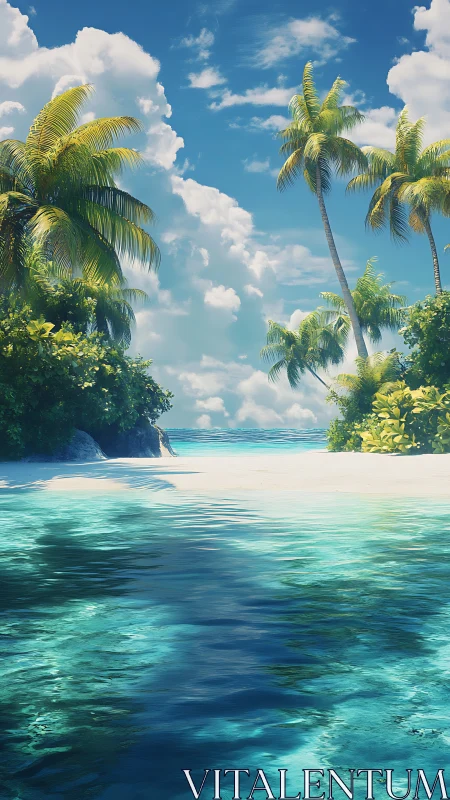 Turquoise Paradise Unfolds Where Palm Trees Frame Heaven.