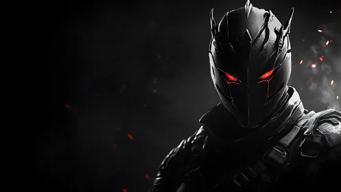 Shadow-forged cyber knight with glowing ember eyes.