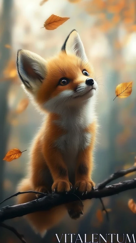 Juvenile fox rendered in soft-focus autumnal digital realism