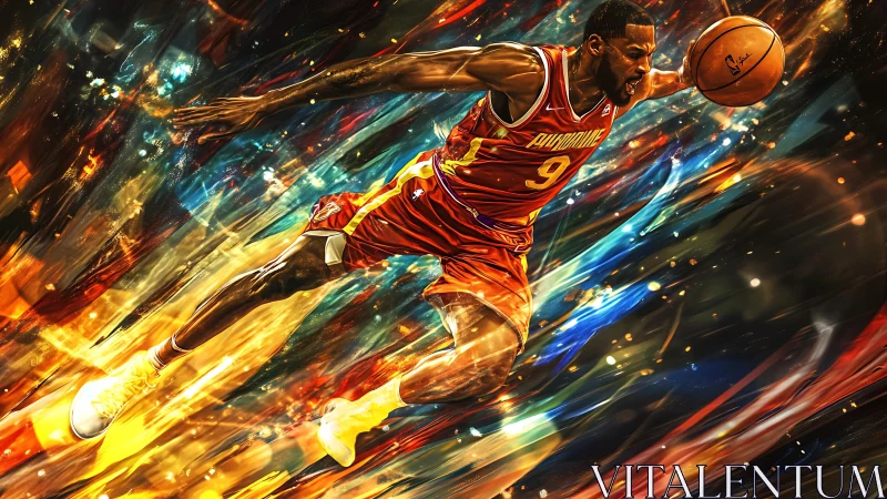 Blazing basketball drive captures pure speed and fierce focus
