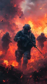 Soldiers Rise Through Inferno: Courage in Fire.