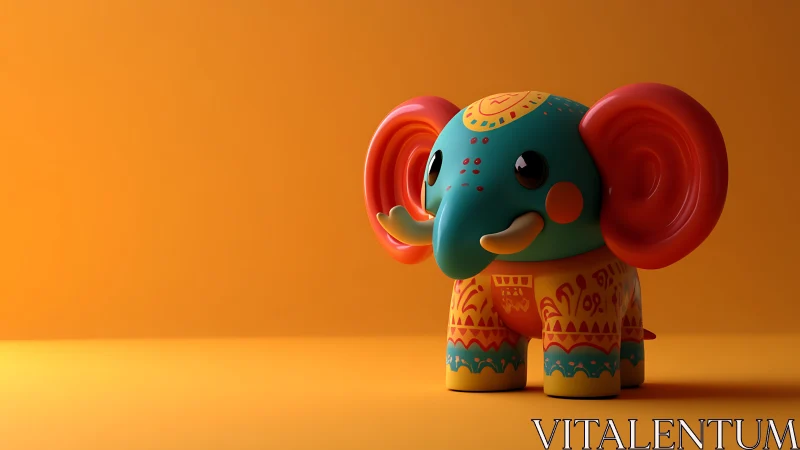 3D stylized elephant toy with vibrant folk-art ornamentation.