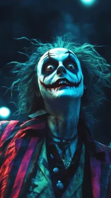 Photorealistic ghoul portrait with neon horror lighting design.