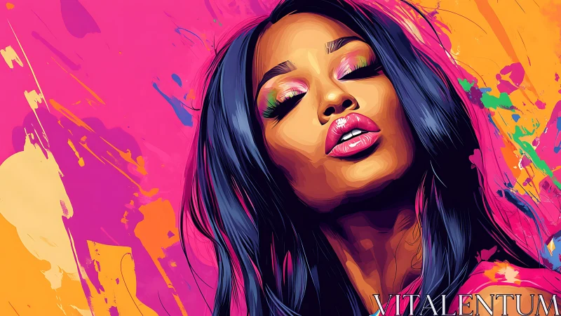 Vibrant digital portrait shows woman in neon pop color explosion