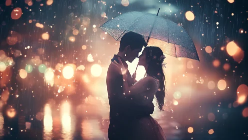 Rainy Night Romance Under Glowing Lights.