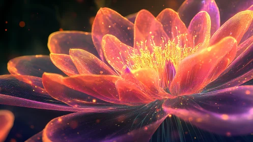 Digital macro render of luminous translucent flower form.