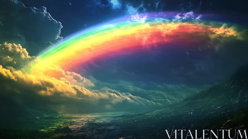 Spectral storm arc spanning luminous clouds over dark sea