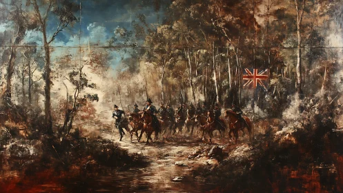 Cavalry thread their way through a smoky colonial forest road