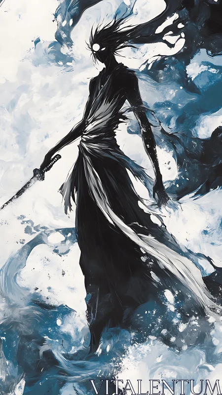 Stormborn wraith swordsman strides through painted oblivion.