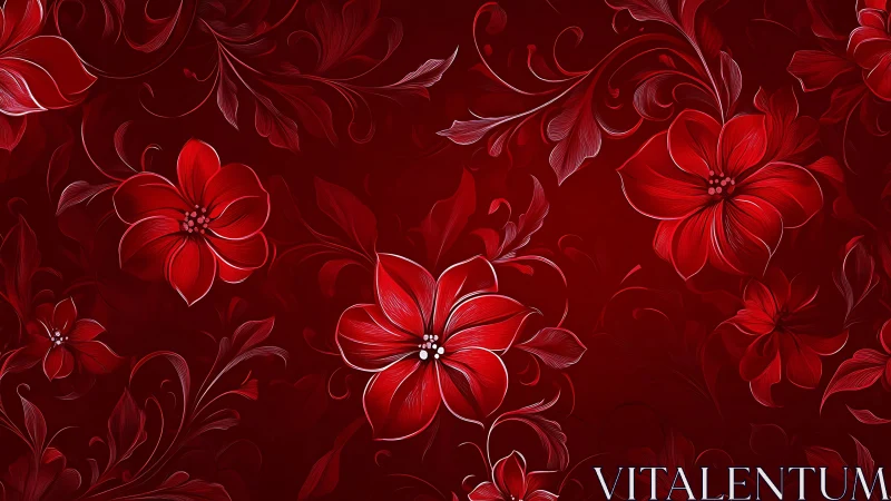 Elegant Red Floral Tapestry with Ornamental Scrollwork Design