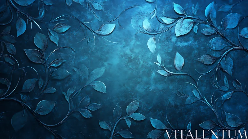 Floral leaf relief pattern encircles textured blue background