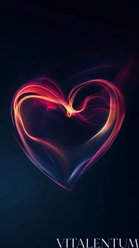Glowing Neon Heart Outline Against Dark Background.