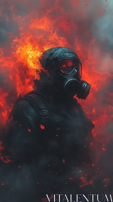 Inferno-clad wanderer stalks through ember-choked smoke.