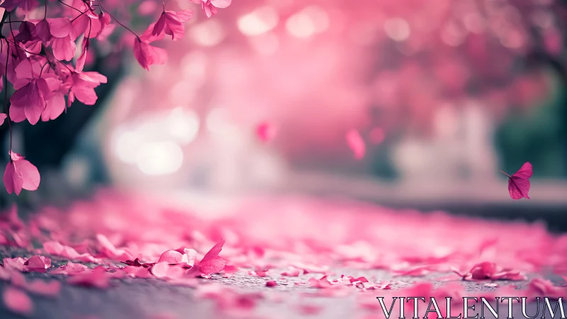 Pink Bougainvillea Bloom with Dappled Bokeh and Fallen Petals