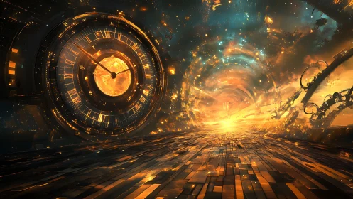 Galactic clock corridor into radiant temporal horizon.