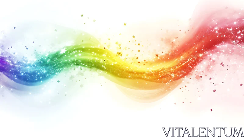 Star-sprinkled rainbow surge curling through white silence.