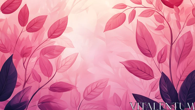 Soft pink foliage illustration with gradient light background.