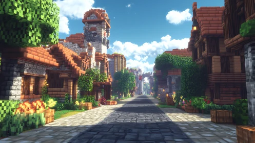 Voxel medieval street rendered with high dynamic range lighting