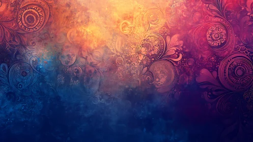 Warm to cool ornate abstract gradient background design.