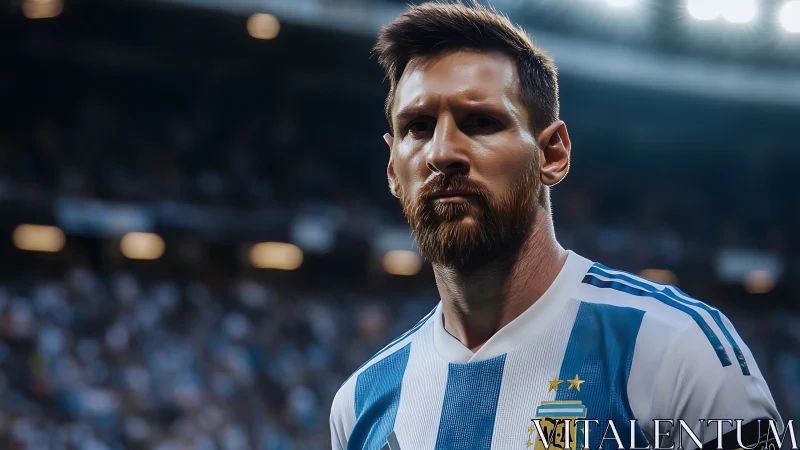 Male football player in striped jersey stands in stadium