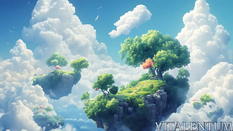 Floating Islands Among Clouds in Sky