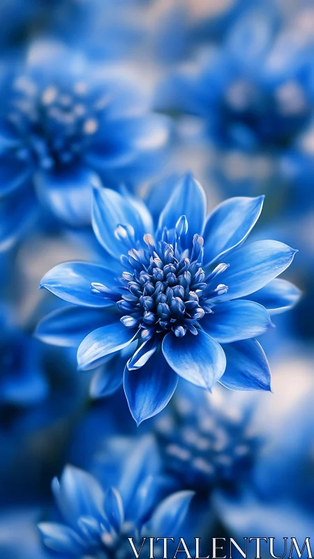 Azure Dahlia Bloom in Focus. Crystalline petals frame intricate center.