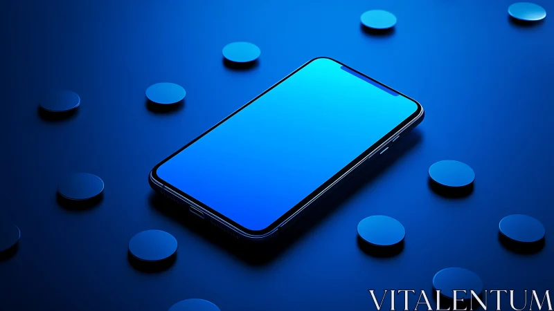 Midnight blue smartphone floating in a calm digital glow.