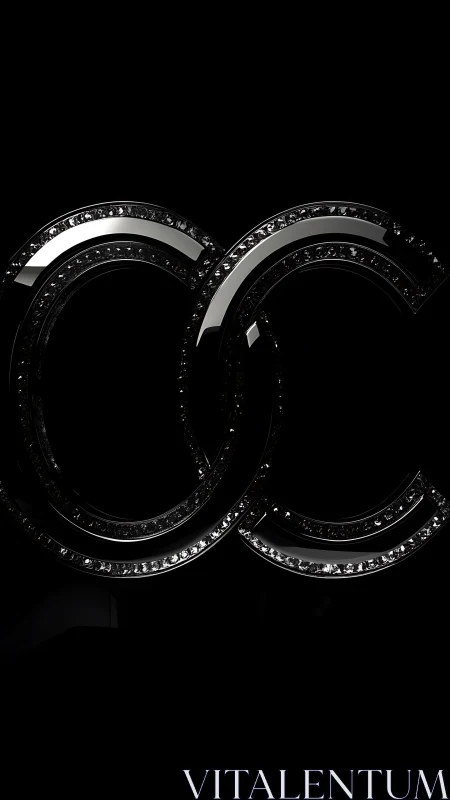 Interlocking glossy black double C emblem with crystal inlay