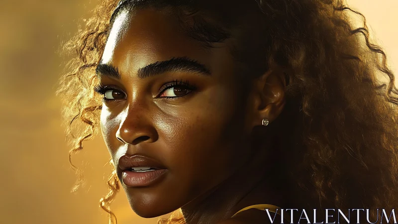 Side-lit portrait of woman with curly hair and earrings.