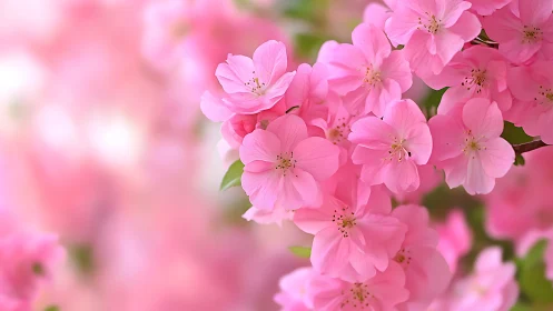 Pink flowering shrub cluster with shallow depth of field focus.