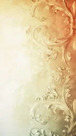 Elegant baroque flourishes curl across a warm pastel field.