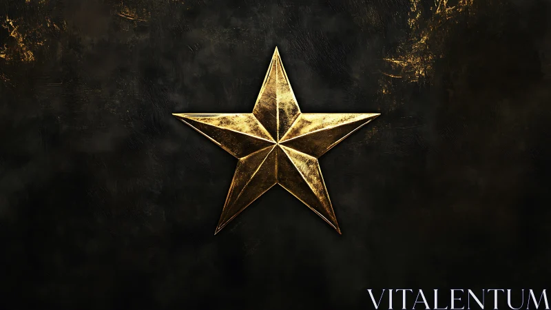 Metallic five-pointed star is centered on dark surface