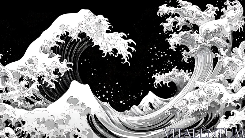Monochrome hydrodynamic waves in high contrast vector ink field.