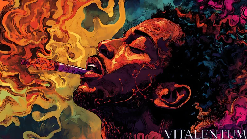 Vibrant portrait captures ecstatic haze in swirling neon smoke