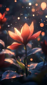 Digital render shows a luminous red flower amid defocused lights