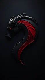 Stylized black dragon emblem with red accents on black.