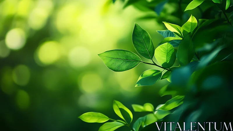 Sunlit Green Leaves in Soft Focus Nature Photography.