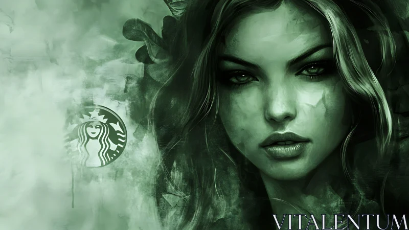 Enigmatic green muse emerging from a dreamy misty world.