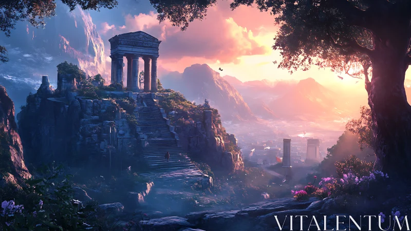 Sunset-tempered ruins whisper over a dreaming valley below