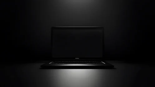 Midnight laptop waits like a quiet portal in the dark