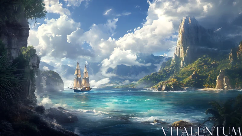 Sailboat Discovery Among Majestic Floating Cliffs.