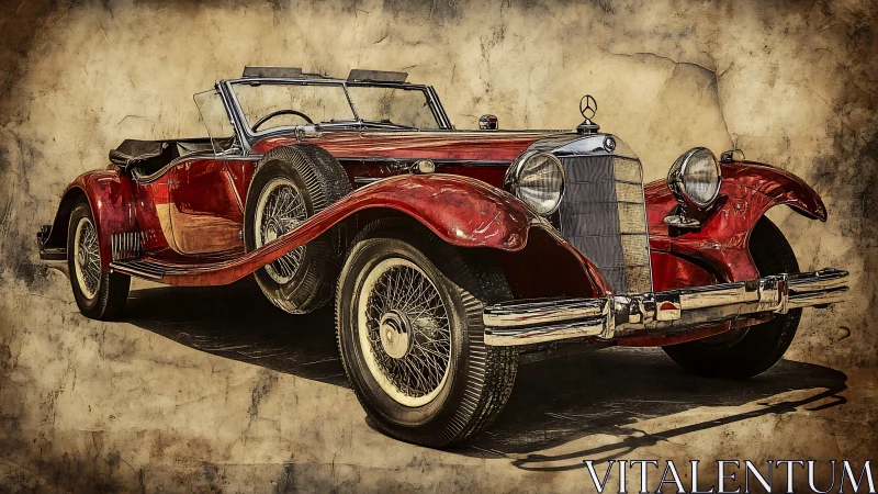 Vintage roadster rendering with distressed parchment backdrop.