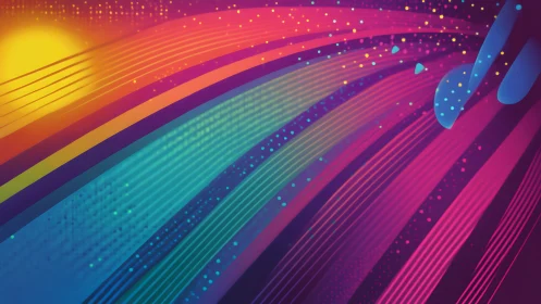 Curved neon gradients form dynamic arc ribbons with particle trails