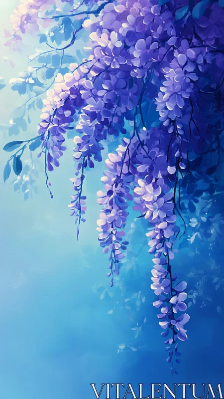 Wisteria Cascade Gradient. Flowing Purple Blooms.