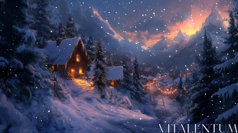 Snow-dusted alpine cabin hums with warm holiday whispers