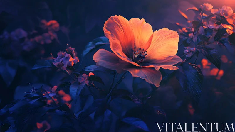 Glowing Flower Against Deep Blue Night